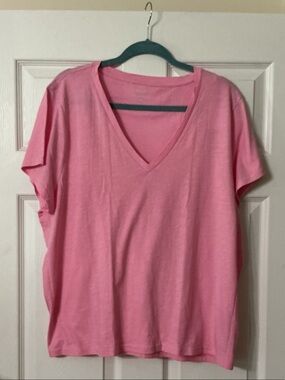 J. Crew Pink V-Neck Short Sleeve Slub Cotton Tee